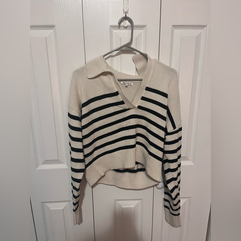 Reformation Francesco Polo Sweater Long Sleeve Stripes Cotton Extra Small - Picture 2 of 5